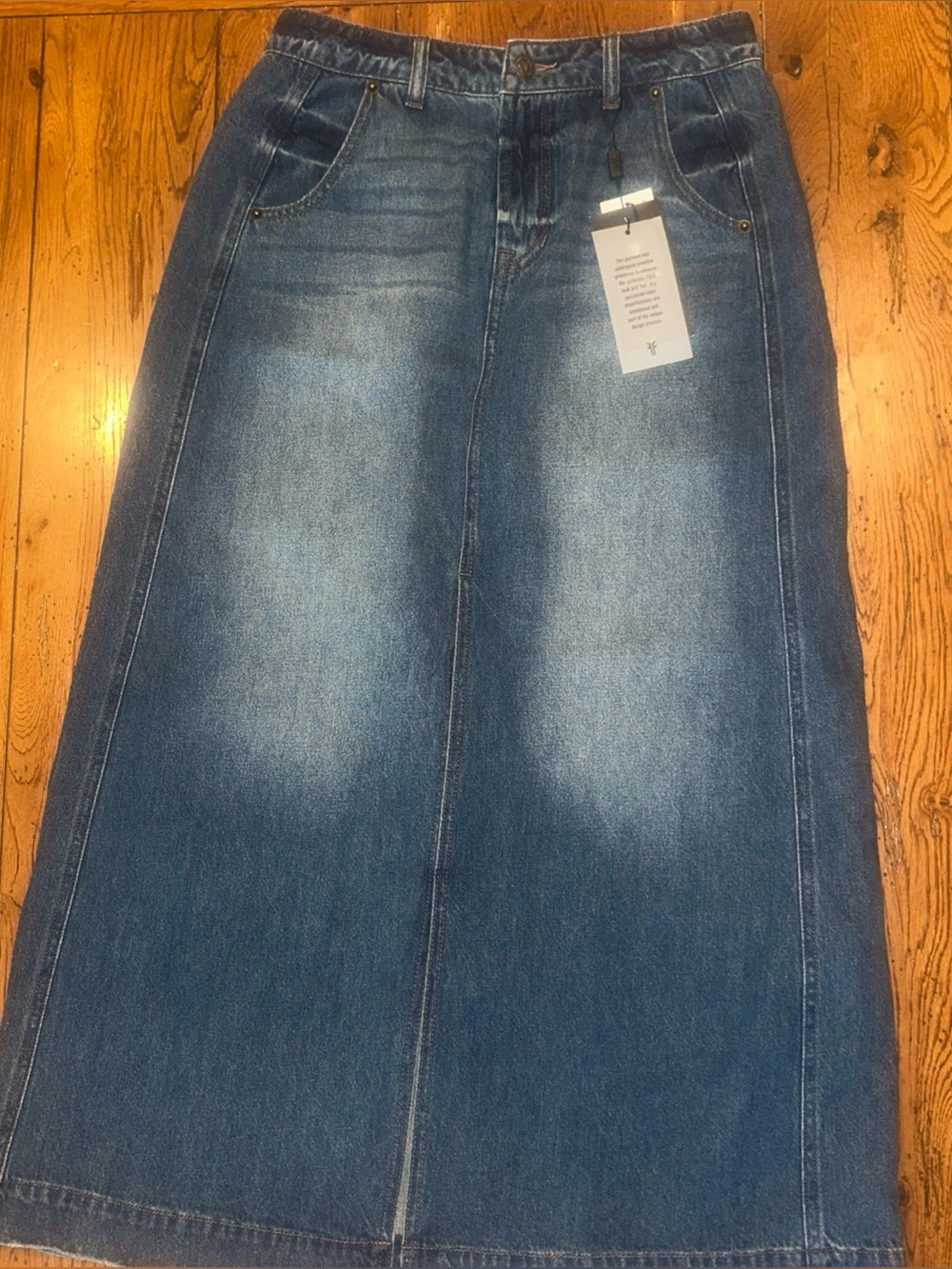 NWT FRYE Brighton Washed Seamed Denim Maxi Skirt 100% Cotton Blue Size 26 $159.